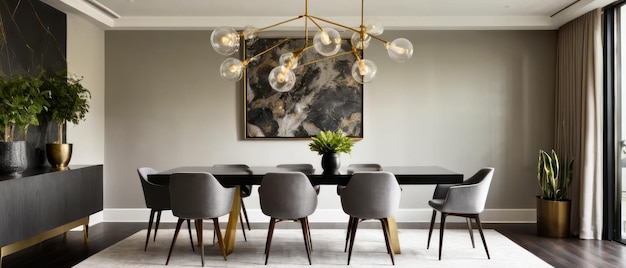 dining room featuring modern furniture stylish lighting and chic decor