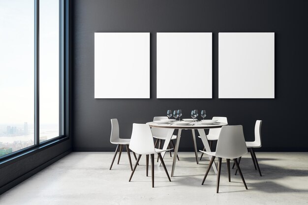 Dining room with blank poster