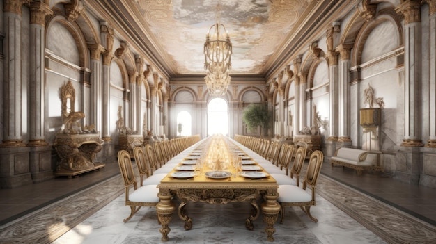 A dining room with a chandelier hanging from the ceiling