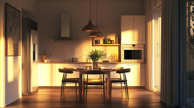 Dining room with kitchen