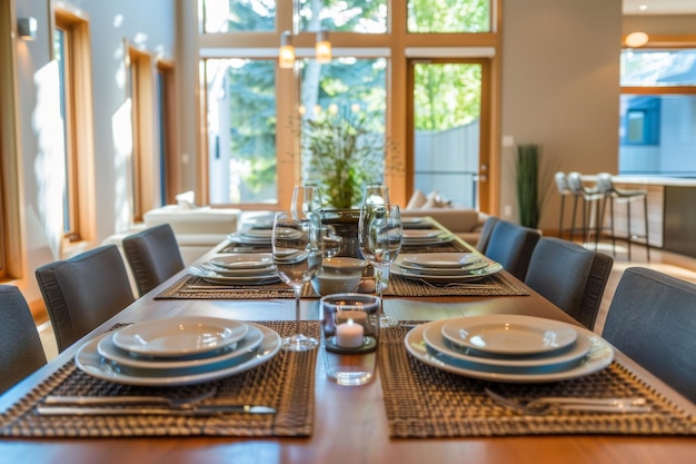 Dining Room with Minimalist Place Settings Sleek dining table minimalist place settings and clean decor Simple and modern design