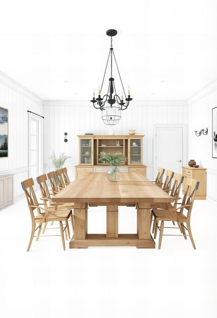 Photo a dining room with a table and chairs and a fireplace