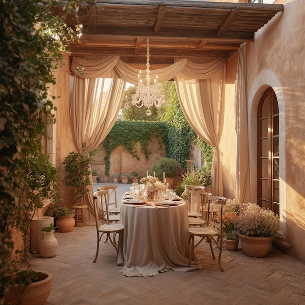 dining table in a lush garden