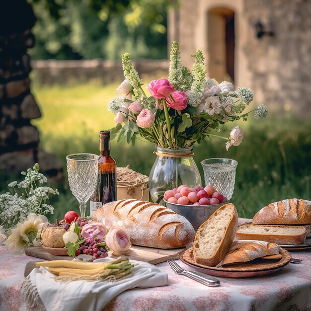 dining table in a lush garden