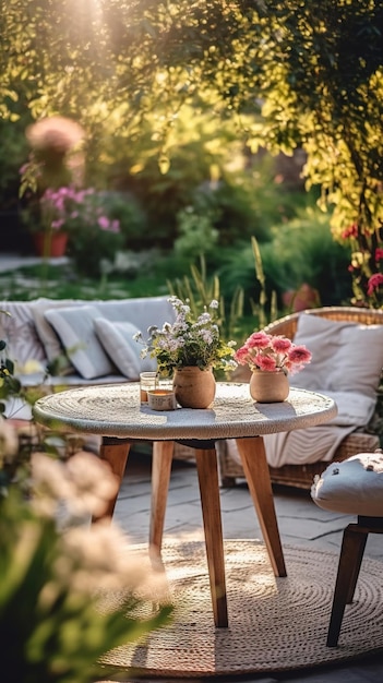 dining table in a lush garden