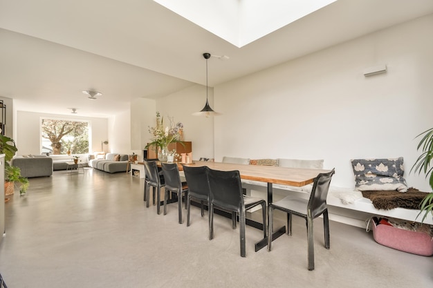 Dining table near opened balcony door