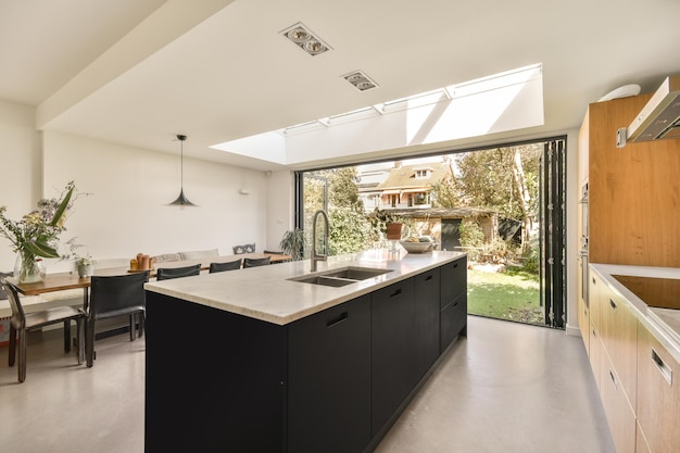 Dining table near opened balcony door