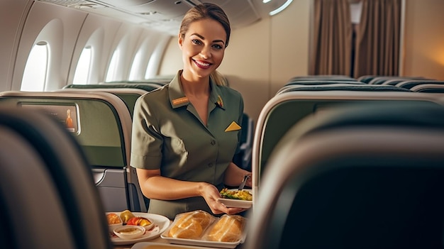 Dinner being served by a flight attendant Generative AI