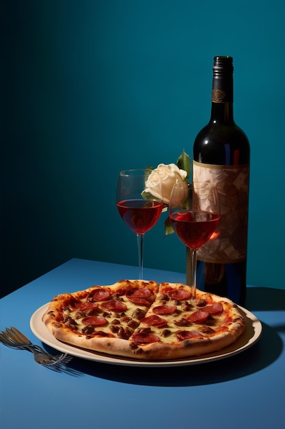 Dinner cheese alcohol pizza glass bottle love drink snack food wine