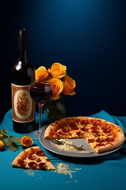 Dinner pizza bottle wine cheese alcohol food drink love glass