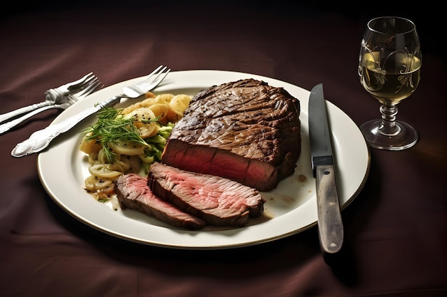 Dinner Sliced Steak On Plate