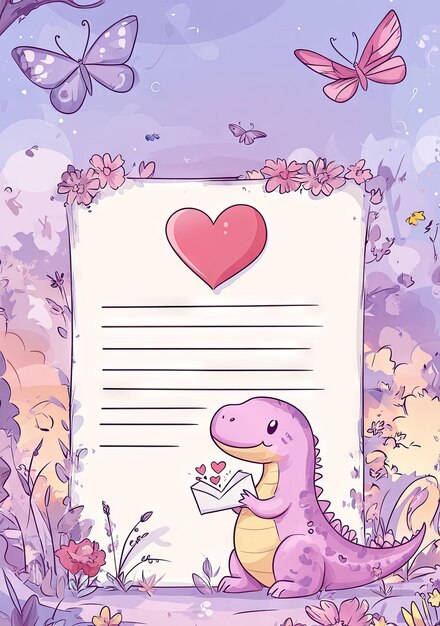 Dino Sweethearts Stationery Balloon Hearts and Love Lines