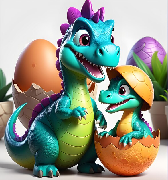 a dinosaur and a baby dinosaur in egg