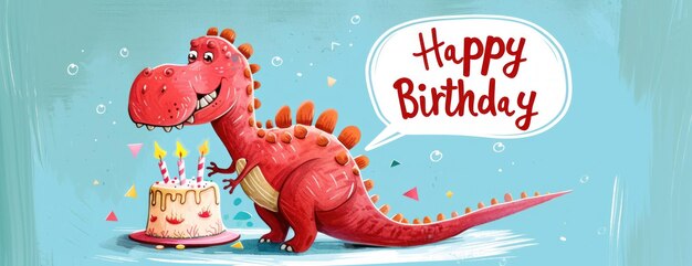 Dinosaur Celebrates With Birthday Cake and Thought Bubble