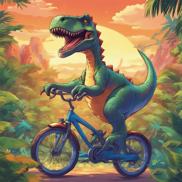 dinosaur on Cycle fantasy photo ai generated art