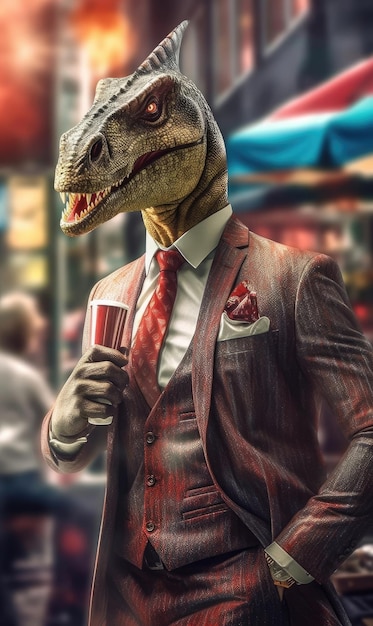 Dinosaur dressed in a suit like a businessman generative AI