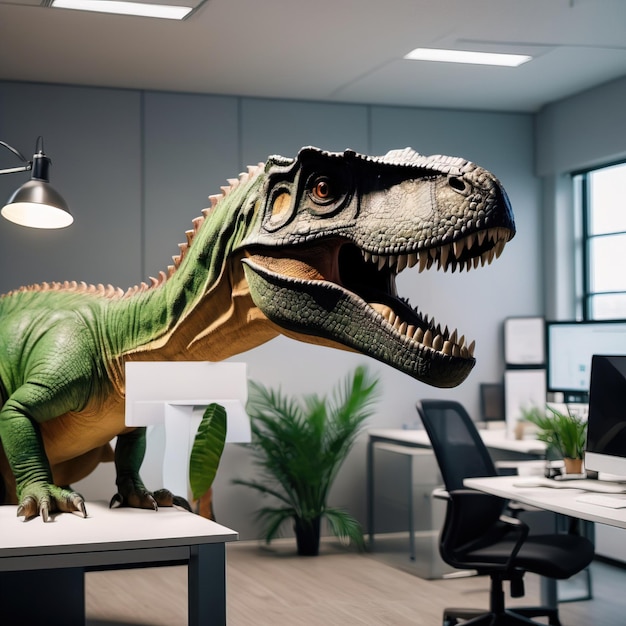 dinosaur in office indicating old ways of business