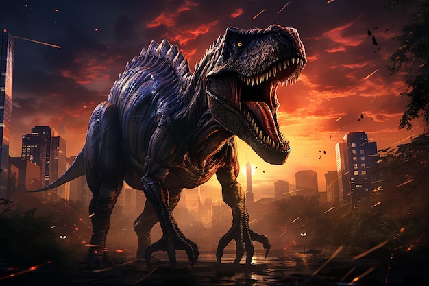 Dinosaur Rampage and Come Back to Life in Modern City Causing Chaos in a Gloomy Atmosphere