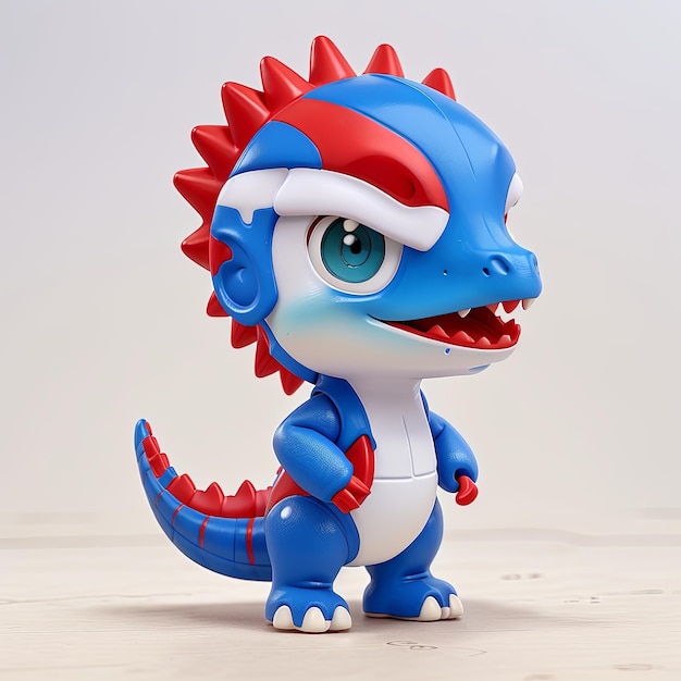 dinosaur red and blue sneakers cute character figure chibi Anime different angles in the style