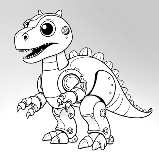 dinosaur robot line art white background