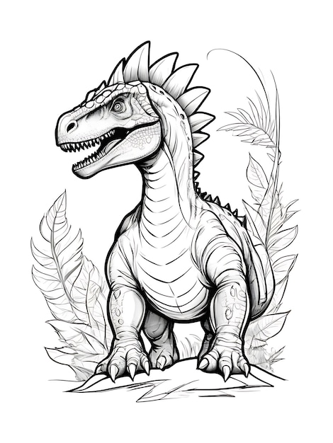 Dinosaur sketch with line smoothly outline shape coloring page white background ai generated