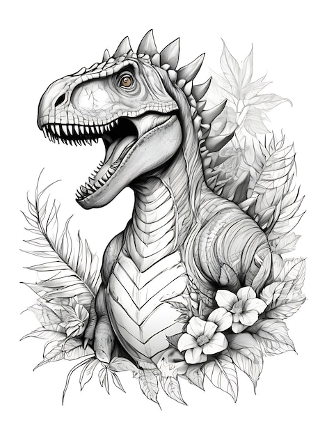 Dinosaur sketch with line smoothly outline shape coloring page white background ai generated