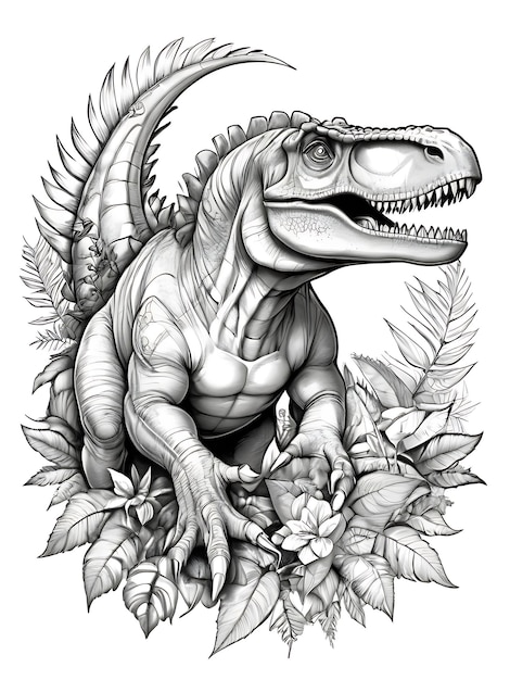 Dinosaur sketch with line smoothly outline shape coloring page white background ai generated