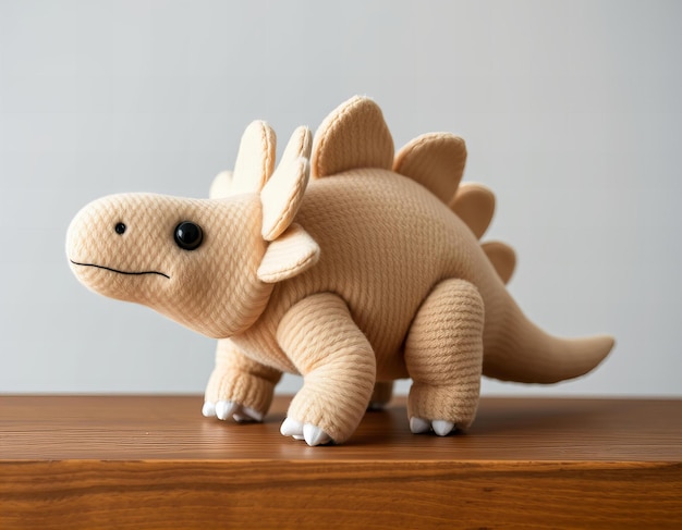 a dinosaur toy made by a dinosaur on a wooden table