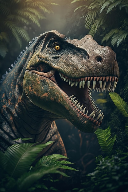 Dinosaur Tyrannosaurus Rex in the jungle Generative AI