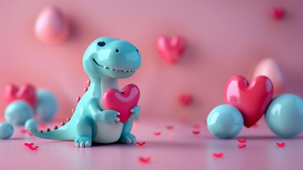 Photo a dinosaur with a heart shaped box that says  love