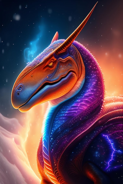 A dinosaur with a purple background