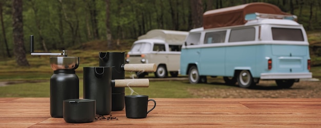 Dip coffee making set on the table