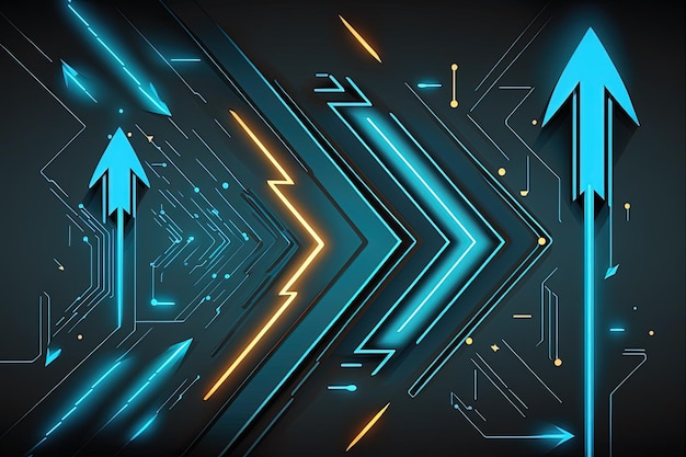 Directional concept neon arrows on a geometric background