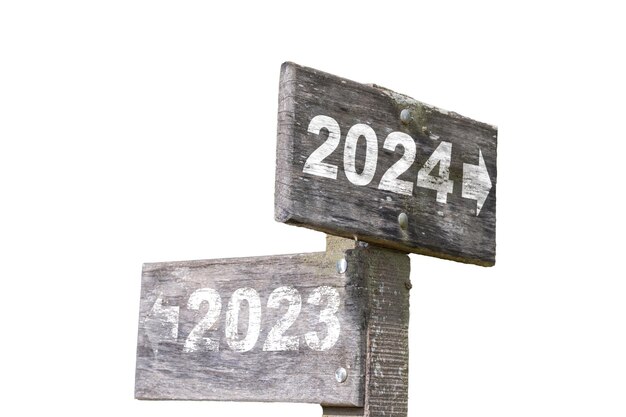 Directional sign announcing 2024 with new paint and 2023 with we