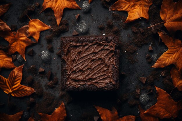 Photo directly above shot of brownie with autumn leaves during christmas