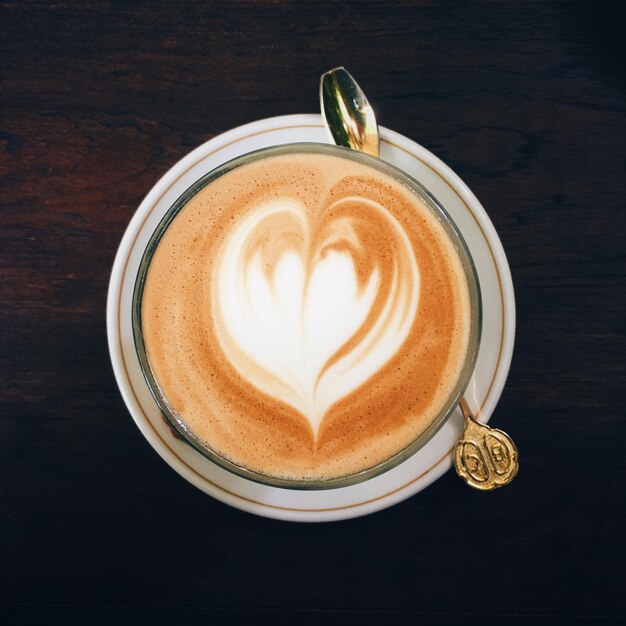 Photo directly above shot of cappuccino on table