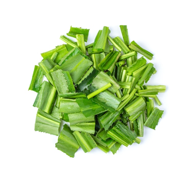 Directly above shot of chopped leaf against white background