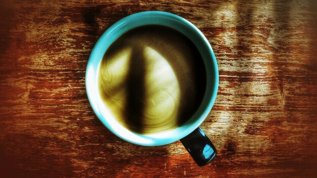 Directly above shot of coffee cup on table