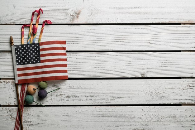 Directly above shot of flag on table against wall