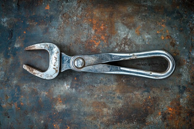 Directly above shot of metal hand tool on table