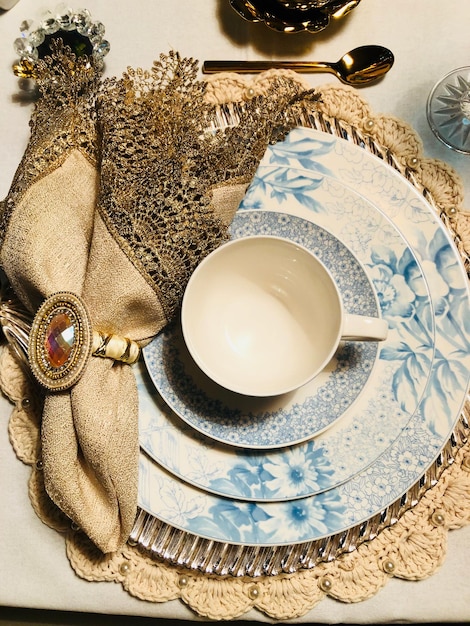 Photo directly above shot of place setting on table