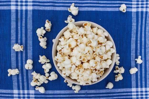 Directly above shot of popcorns in bowl on table