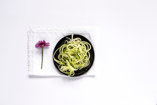 Photo directly above shot of potted plant against white background