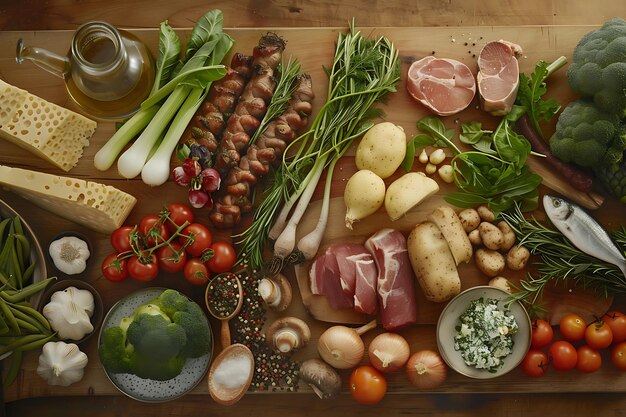 Directly above shot of various food on table