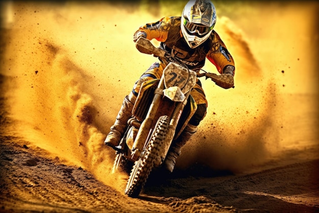 A dirt bike rider is riding through a muddy area with the word dirt on it.