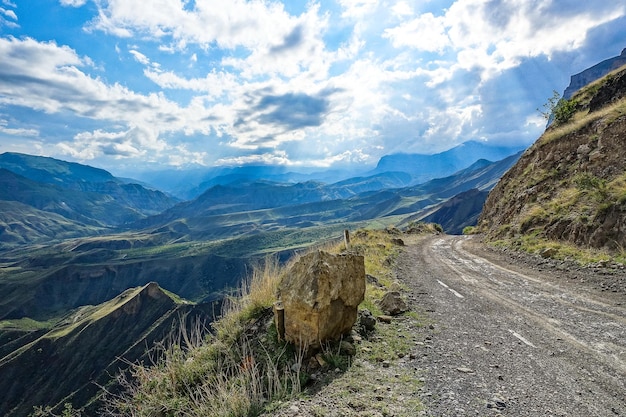 Dirt road and breathtaking mountain views in Dagestan Caucasus Russia 2021