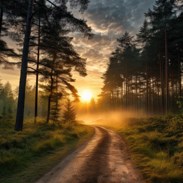 Dirt Road Cutting Through Forest