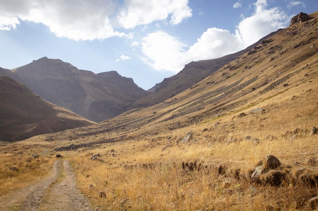 Dirt road goes through the mountains