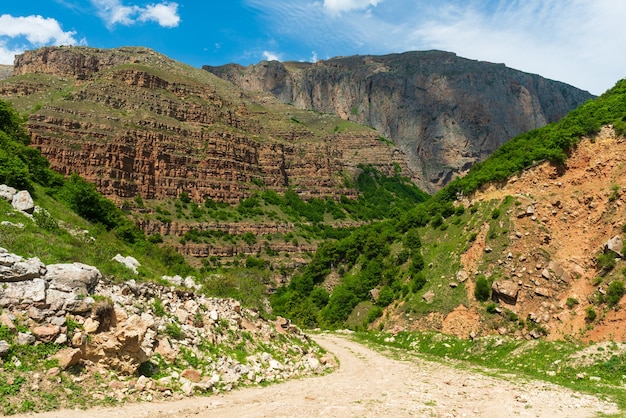 Dirt road in mountain rocky area