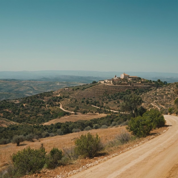 a dirt road with a house on the top of it